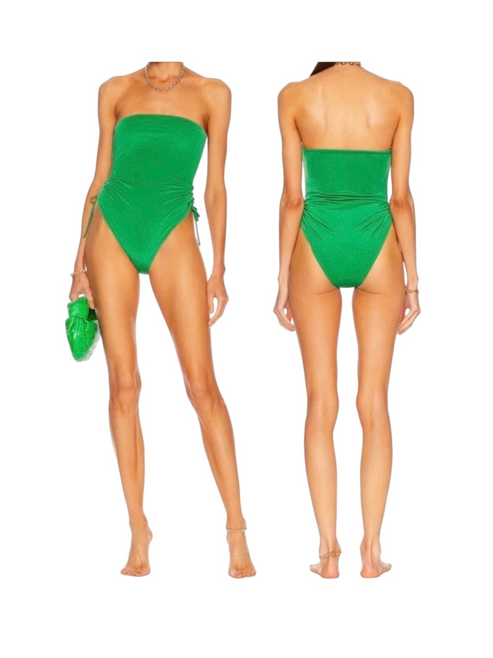 NWT AEXAE Kelly green strapless one piece swimsuit with side ruching XS